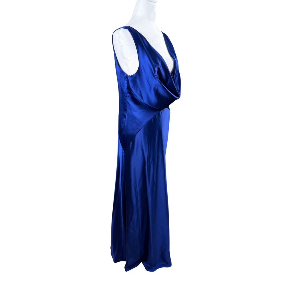 Vince Camuto Maxi Dress Womens 12 Blue Cowl Neck Satin Sleeveless NWOT - Picture 3 of 13